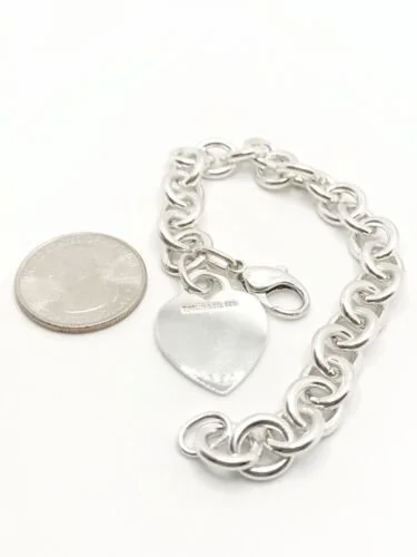 Tiffany & Co. Sterling Silver Heart Charm Bracelet Size 7.75